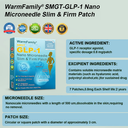 WarmFamily® SMGT-GLP-1 Nano Microneedle Patch with Collagen & Matrixyl 3000 ✅ | Clinically Proven for Weight Loss, Cardiovascular Health, Diabetes, and More Health Issues, Doctor Recommended👨‍⚕️👨‍⚕️
